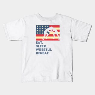 Eat Sleep Wrestle Repeat Kids T-Shirt